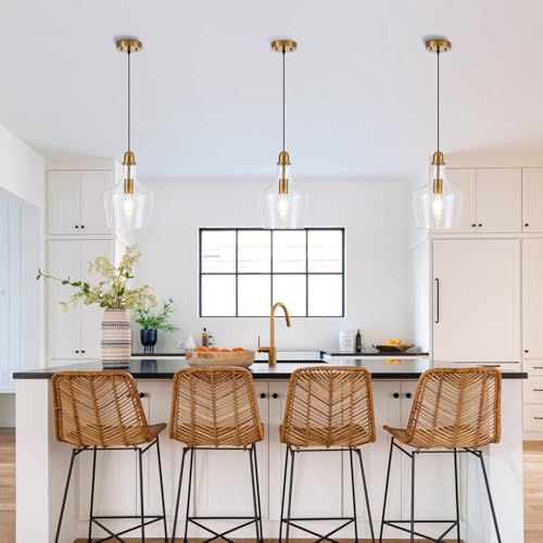 9” Seeded Glass Pendant Light Modern Brass 1 Light Single Dome Bubble Pendant Lighting Fixtures for Kitchen Island Dining Room Hallway
