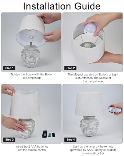 12" Cordless Ceramic Table Lamp with Coastal Base