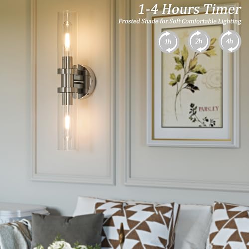 Nickel Wireless Battery Operated Wall Sconce with Remote Control (2 Count)