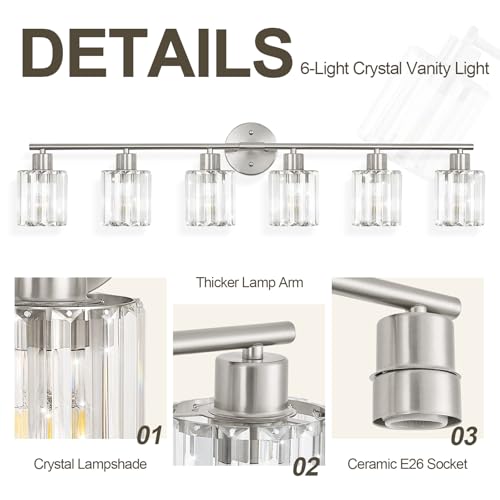 Modern Brushed Nickel Crystal Bathroom Light Fixtures