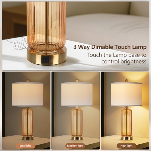 27" Brown Glass Table Lamp Set of 2 (2 Count)