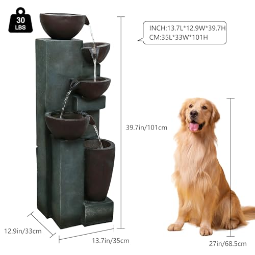 39.7" Tall Outdoor Water Fountain and Waterfalls