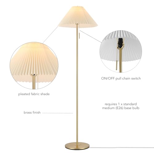 62" Brass Floor Lamp with Pleated Fabric Shade