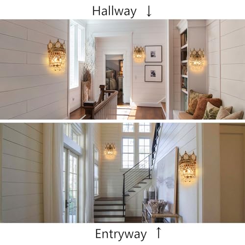 Glam Crystal Wall Sconces Gold Wall Light Empire Luxury Vanity Lighting for Bedroom Living Room Dining Room Wall Lighting Fixtures Set of 1