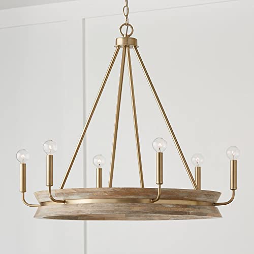 Capital Lighting 447361WS Finn Modern Farmhouse Handcrafted Mango Wood Round Chandelier