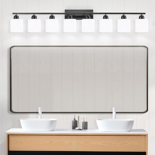 8 Light Black Bathroom Light Fixtures Over Mirror for Big Mirror
