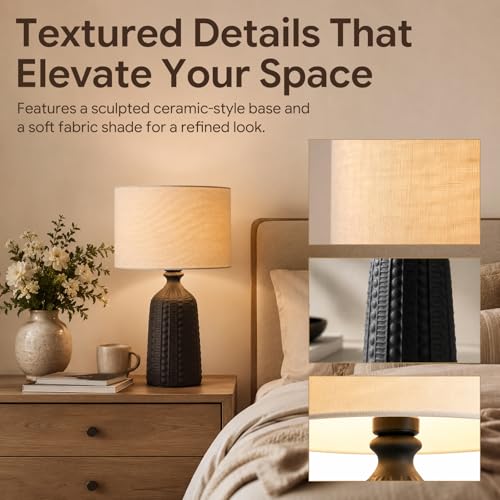 Tall Textured Black Ceramic Table Lamp