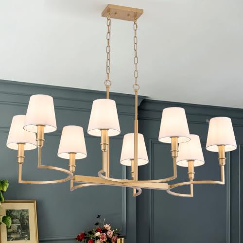 8 Light Candelabra Chandelier Dining Room Gold Linen Chandeliers 38in