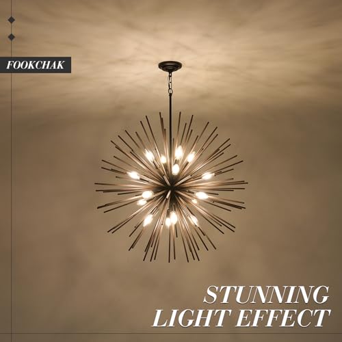 Large Wood Sputnik Chandeliers 16 Light Starburst Light Fixture Solid Wood