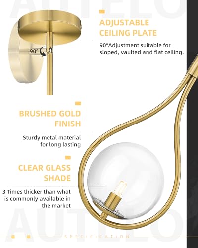 2Pack Glass Pendant Lights Kitchen Island Gold Pendant Light Fixture (2 Count)