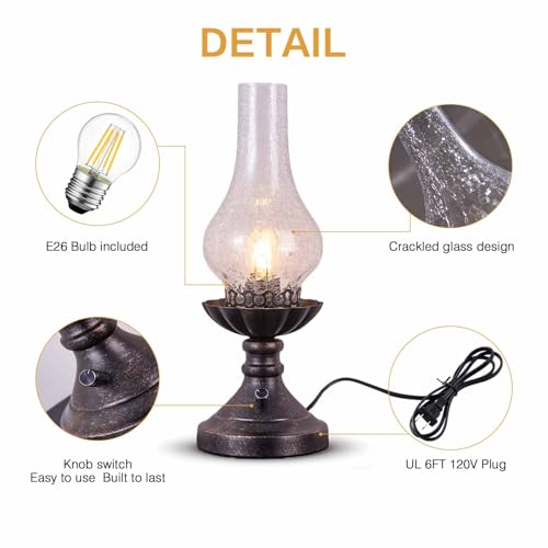 Vintage Table Lamp with Crackled Glass Shade & Rotary Knob Switch