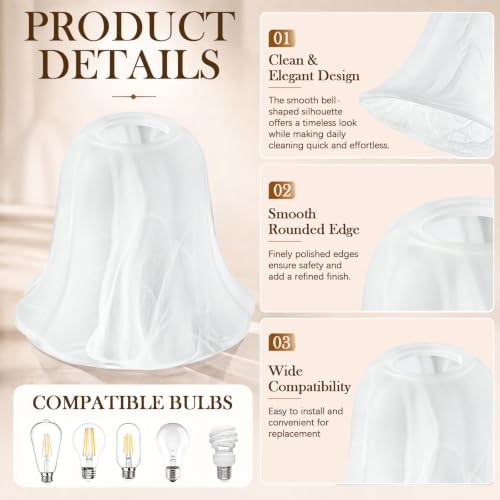 6 Pcs Marble Flower Bell Shaped Glass Lamp Shade Replacement (6 Count)