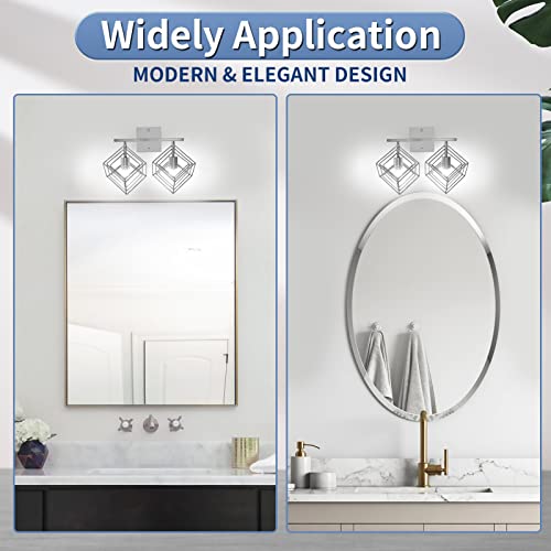 Bathroom Vanity Light with 2 Bulbs Bathroom Light Fixtures Over Mirror with 2 Rotatable Cube Shades Modern Wall Mounted Silver Brushed Nickle