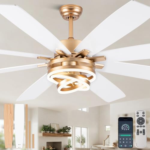 72'' Large Modern White and Gold Ceiling Fans with Lights