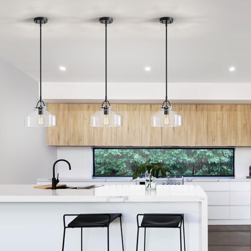 Chandelier Rustic Farmhouse Industrial Round Ceiling Pendant LED Light Fixture with Clear Glass Shades for Dining Room Kitchen Island Foyer Entryway
