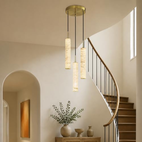 Gold Natural Alabaster Long Tube Kitchen Island Pendant Lights