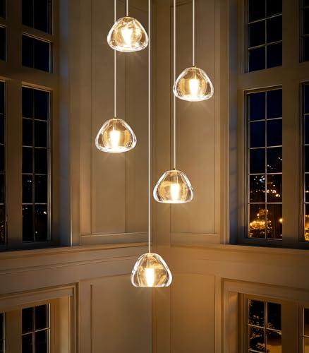 Modern LED Chandeliers Dining Room Kitchen Pendant Lights Lighting for Island Dimmable Fixtures Floating Bubble Crystal 2700K 6000K Remote Dimming 5