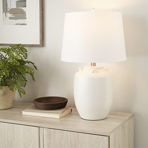 Home 24" White Farmhouse Ceramic Pottery Jug Table Lamp for Bedside Table