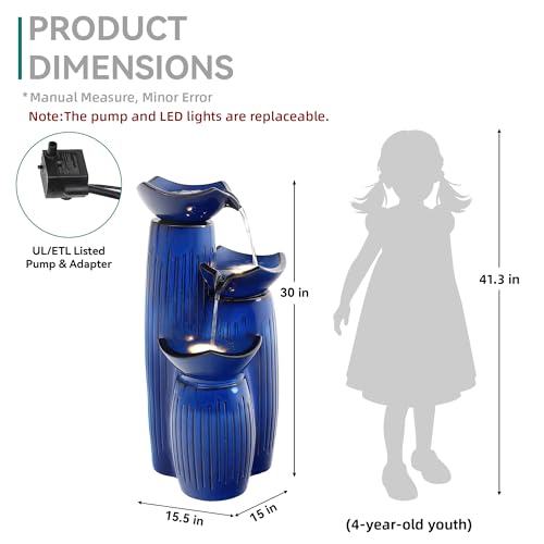30" H Ceramic Outdoor Water Fountain with Lights