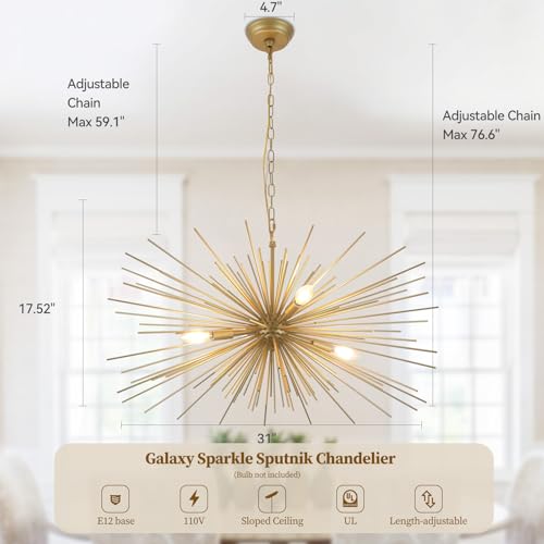31in 4 Light Gold Sputnik Chandelier Mid