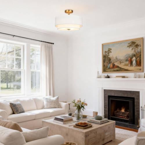 16" Drum Semi Flush Mount Light for Living Room