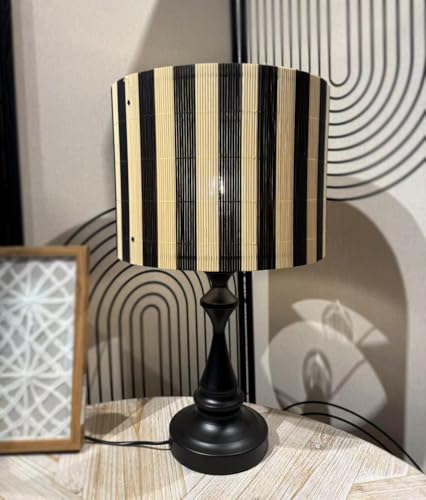 bamboo lamp shade modern decorative black stripe groovy unique Lamp Replacement Accessories E27 size 30x23cm