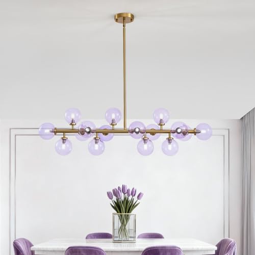 Mid Century Modern Gold Chandelier Rectangle Pendant Fixtures Linear Sputnik Chandeliers for Kitchen Island Dining Room Over Table