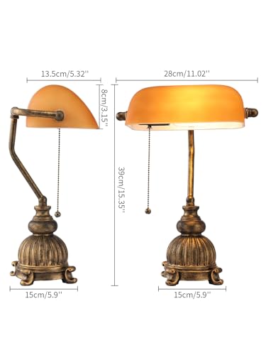 Retro Amber Glass Bankers Desk Lamp