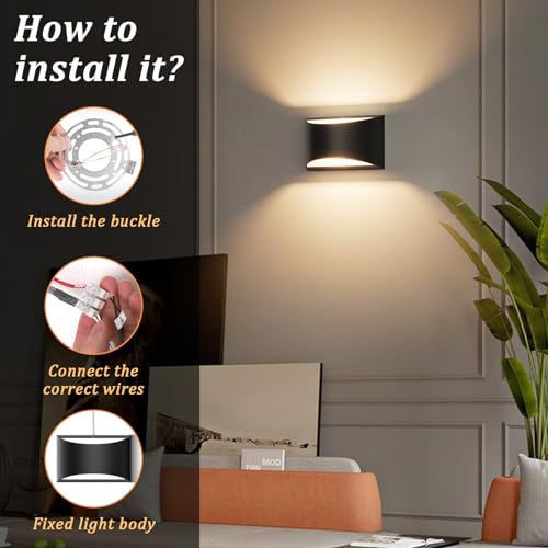 4 Pack Black Modern LED Wall Sconce Hardwired Indoor Wall Lights Up and Down Wall Mount Light for Living Room Bedroom Hallway Corridor Conservatory Warm White 3000K (4 Count)