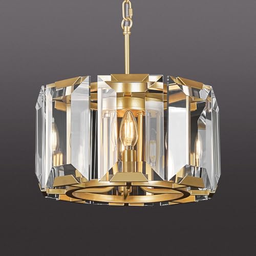 Gold Modern Crystal Chandeliers Round Farmhouse Pendant Light Semi Flush Mount Ceiling Light Fixture for Bedroom Dining Room Kitchen Island Living Room Foyer Hallway