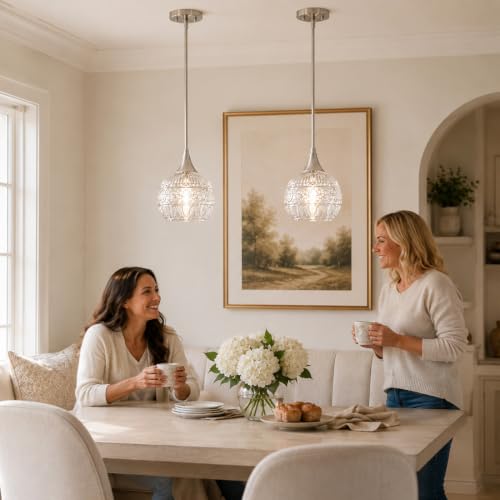 DSMJFU Brushed Nickel Pendant Lights Set of 2 with Clear Glass for Kitchen (2 Count)