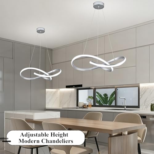 30" Nickel Modern LED Chandelier Large Irregular Ring Pendant Lighting Adjustable Hanging Light Fixture Modern Dimmable Remote Control Pendant Lights for Living Room Dining Room Entryway