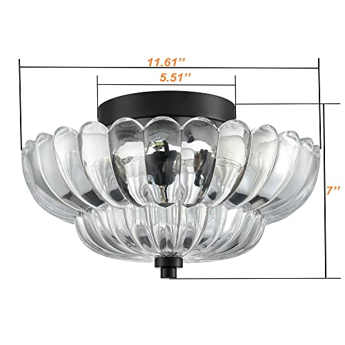 Modern Black Ceiling Light Traditional with Scalloped Clear Glass