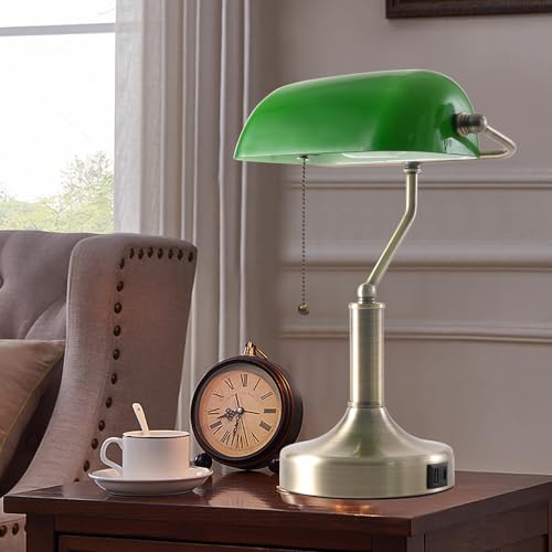 Banker Desk Lamp Green Glass