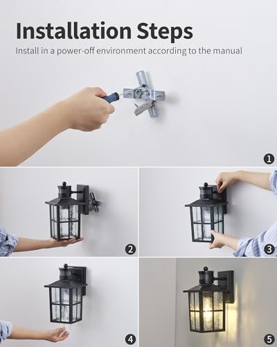 Black Outdoor Motion Sensor Modern Patio Wall Light Fixtures Set of 2 (2 Count)