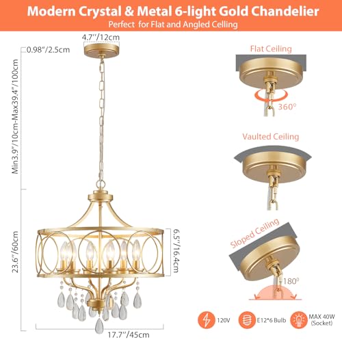 6 Light Modern Gold Crystal Chandelier