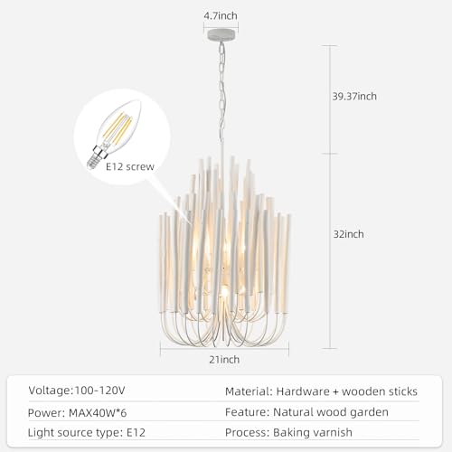 Whitewash Wood Large Chandelier Industrial Hanging Light Fixture 21 Inch