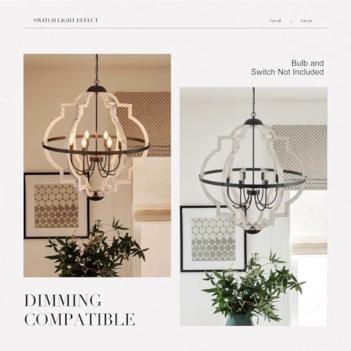 8 Light White Wood Farmhouse Chandelier for Dining Room