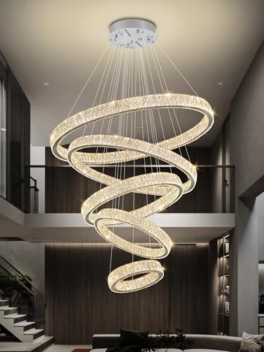 Extra Large 5 Ring Crystal Chandelier High Ceiling Chandeliers for Foyer