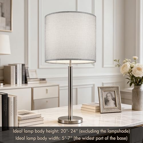 Large Tall Drum Lamp Shade Set of 2 Cement Grey Linen Lampshades for Floor Lamps and Table Lamps 14 x 14 x 15 Inch