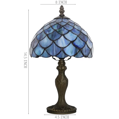 Small Tiffany Table Lamp Stained Glass Lamp Blue FishScales Style