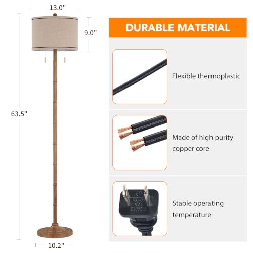 Upgraded 2 Light Mid Century Floor Lamp for Living Room (Walnut)