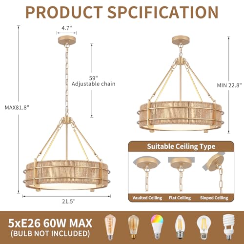 21.5'' Rattan Chandelier For Dining Room