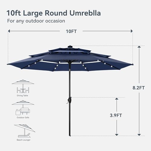 10ft Outdoor Patio Umbrella with Solar Lights