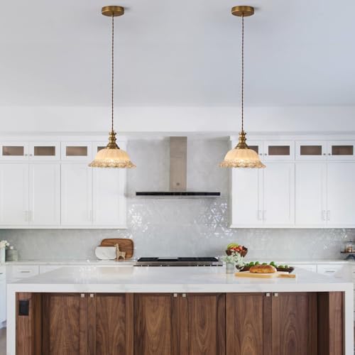 Glass Pendant Lights Modern Pendant Lighting Fixtures Hanging Lamp for Kitchen Island Bedroom Dining Room Coffee Shop Hallway Brown and Brass 2 Pack (2 Count)