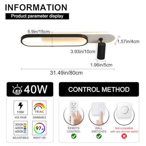 Modern LED Ceiling Light 34.1" Linear Black Linear Ceiling Lights