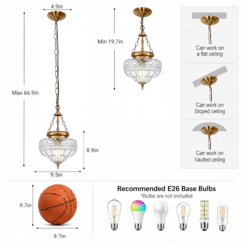 Vintage Antique Brass Pendant Light