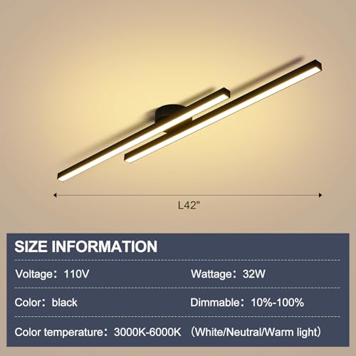Black Modern LED Ceiling Light Fixtures with Remote