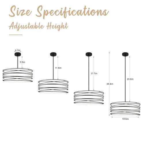 19.7'' 5-Light Black Drum Chandelier - Black and White Industrial Light Fixtures Modern Farmhouse Pendant Light for Kitchen Island Dining Room Hallway Kitchen Island Bedroom