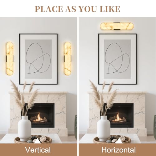 20" Alabaster Wall Sconces Set of 2 Marble Indoor Bathroom Sconce
